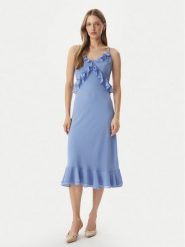 Morgan Sukienka koktajlowa 261-RELODI Niebieski jasny Regular Fit. Niebieskie sukienki Morgan, bez wzorów, z syntetyku, wizytowe, bez kołnierzyka, bez ramiączek. Za 399.99 zł.