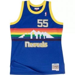 Koszulka NBA Denver Nuggets Dikembe Mutombo. Niebieskie bluzki Mitchell & Ness, bez wzorów, sportowe, bez kołnierzyka, bez ramiączek. W wyprzedaży za 421.50 zł.