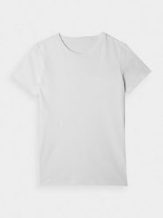 4F T-shirt slim gładki damski - biały M. Białe t-shirty 4f, m, bez wzorów, z bawełny, bez kołnierzyka, bez ramiączek. Za 39.99 zł.