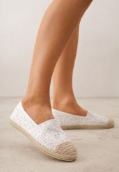 Białe Koronkowe Espadryle z Plecionką na Nosku Zynava. Białe espadryle Born2be, bez wzorów, z jeansu, bez obcasa, bez zapięcia. Za 69.99 zł.