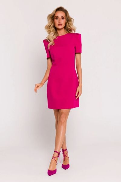 Elegancka sukienka mini fuksja. Czerwone sukienki MOE, na spotkanie biznesowe, na lato, s, bez wzorów, z tkaniny, eleganckie, bez kołnierzyka, bez ramiączek, mini. Za 289.00 zł.