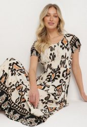 Jasnobeżowa Wiskozowa Sukienka z Geometrycznym Wzorem Cleanna. Brązowe sukienki Born2be, na co dzień, l, z aplikacjami, z wiskozy, eleganckie, bez kołnierzyka, bez ramiączek, maxi, proste. Za 54.99 zł.