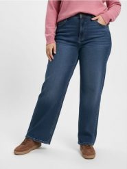 Jeansy wide leg z efektem sprania Plus size - granatowy. Niebieskie jeansy Sinsay, l, bez wzorów. Za 79.99 zł.