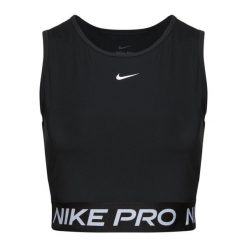 Tank top treningowy damski Nike Pro Dri-Fit. Czarne koszulki sportowe Nike, bez wzorów, bez ramiączek, dri-fit (nike). Za 139.99 zł.
