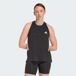 Damski tank top adidas Iconic. Czarne topy Adidas, bez wzorów, bez kołnierzyka, bez ramiączek. Za 129.00 zł.