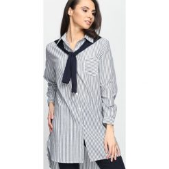 Biało-Szara Koszula Come Over. Białe koszule Born2be, s, bez wzorów, klasyczne, z asymetrycznym kołnierzem, bez ramiączek. Za 29.99 zł.