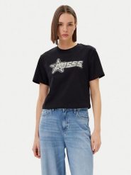 Guess T-Shirt V5GI12 K9RM1 Czarny Boxy Fit. Czarne t-shirty Guess, s, z aplikacjami, z bawełny, bez kołnierzyka, bez ramiączek. Za 99.99 zł.