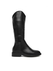 DeeZee Kozaki HX24007-1 Czarny. Czarne kozaki DeeZee, z materiału, bez obcasa, na płaskiej podeszwie, bez zapięcia. Za 219.99 zł.