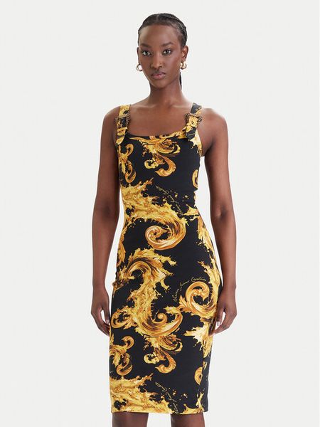 Versace Jeans Couture Sukienka codzienna 80HAO943 JS550 Czarny Slim Fit. Czarne sukienki Versace Jeans Couture, na co dzień, bez wzorów, z bawełny, bez kołnierzyka, bez ramiączek, proste. Za 772.99 zł.