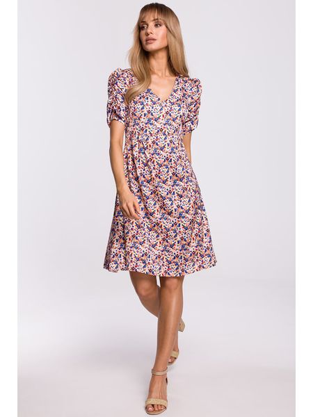 Made of emotion Sukienka w kolorze biało-niebiesko-czerwonym rozmiar: S. Białe sukienki Made Of Emotion, s, bez wzorów, bez kołnierzyka, bez ramiączek, midi, rozkloszowane. Za 74.28 zł.