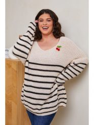 Curvy Lady Sweter w kolorze beżowym rozmiar: 40/42. Brązowe swetry Curvy Lady, z aplikacjami, ze splotem, bez ramiączek. Za 132.67 zł.