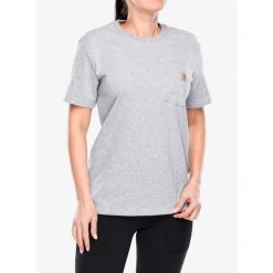Koszulka bawełniana damska Carhartt Workwear Pocket S/S T-Shirt. Szare koszulki sportowe Carhartt, bez wzorów, z bawełny, bez ramiączek. Za 92.99 zł.