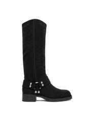 JENNY Kowbojki CEO-HY80176-2 Czarny. Czarne kozaki Jenny, z materiału, bez obcasa, na płaskiej podeszwie, bez zapięcia. Za 229.99 zł.