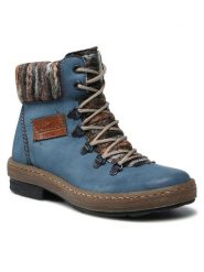 Rieker Botki Z6743-14 Niebieski. Niebieskie botki Rieker, bez wzorów, ze skóry, bez obcasa, na płaskiej podeszwie, bez zapięcia. Za 349.99 zł.
