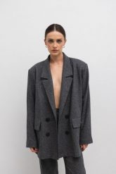 Wełniana marynarka z marszczeniem w kolorze GRAFIT nakrapiany -ROCHELLE. Białe marynarki i żakiety Marsala, m, bez wzorów, z jeansu, eleganckie. Za 999.90 zł.