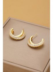 Atelier MIU Pozłacane kolczyki-półkreole z cyrkoniami rozmiar: onesize. Żółte kolczyki Atelier MIU, z cyrkonią, pozłacane. Za 43.99 zł.