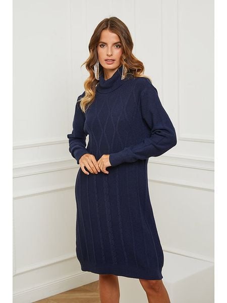 Joséfine Sukienka dzianinowa "Bernie" w kolorze niebieskim rozmiar: XL. Niebieskie sukienki Joséfine, na co dzień, xl, bez wzorów, z dzianiny, bez kołnierzyka, bez ramiączek, midi, proste. Za 197.17 zł.