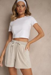 Jasnoszare Szorty Welurowe z Wiązaniem Ralavelle. Szare szorty Renee, bez wzorów, z weluru. Za 49.99 zł.