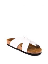 Comfortfusse Skórzane klapki w kolorze białym rozmiar: 43. Białe klapki Comfortfüße, bez wzorów, z nubiku, z otwartym noskiem, bez obcasa. Za 260.99 zł.