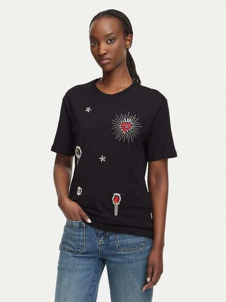 Liu Jo T-Shirt WF6324 J0088 Czarny Regular Fit. Czarne t-shirty Liu Jo, m, bez wzorów, z bawełny, bez kołnierzyka, bez ramiączek. Za 469.99 zł.