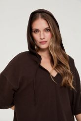 Bluza z kapturem i krótkimi rękawami brązowa. Brązowe bluzy sportowe MOODO, l, bez wzorów, z bawełny, z kapturem. Za 99.99 zł.