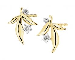 Kolczyki z żółtego złota z diamentami - liście - 0,01 ct - próba 585. Żółte kolczyki Apart, z diamentem, złote. Za 999.00 zł.