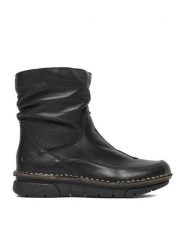 Rieker Botki CEO-73366-01 Czarny. Czarne botki Rieker, bez wzorów, ze skóry, bez obcasa, na płaskiej podeszwie, bez zapięcia. Za 429.99 zł.