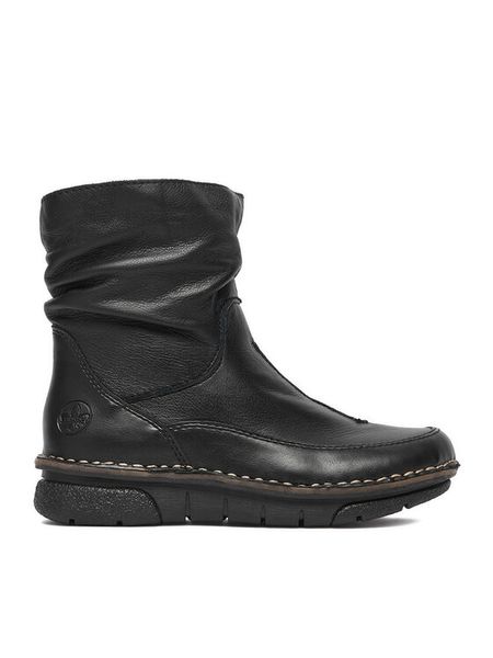 Rieker Botki CEO-73366-01 Czarny. Czarne botki Rieker, bez wzorów, ze skóry, bez obcasa, na płaskiej podeszwie, bez zapięcia. Za 429.99 zł.