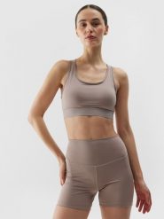 4F Biustonosz treningowy z niskim wsparciem z materiału z recyklingu damski - beżowy L. Brązowe bielizna sportowa 4f, l, bez wzorów, z dzianiny. W wyprzedaży za 59.99 zł.