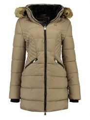 Geographical Norway Płaszcz zimowy "Abeille" w kolorze beżowym rozmiar: S. Brązowe płaszcze Geographical Norway, na zimę, s, bez wzorów, z puchu, bez kaptura. Za 233.33 zł.