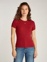 TOMMY JEANS Koszulka w kolorze bordowym rozmiar: M. Czerwone bluzki Tommy Jeans, m, bez wzorów, z jeansu, bez kołnierzyka, bez ramiączek. Za 101.23 zł.