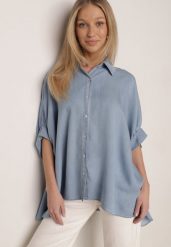 Jasnoniebieska Nietoperzowa Koszula Oversize z Wiskozą z Rękawami 3/4 Mathei. Niebieskie koszule Born2be, m, bez wzorów, z materiału, casualowe, bez kołnierzyka, bez ramiączek. Za 139.99 zł.