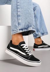 Czarno-Białe Tenisówki z Boczną Naszywką Simeris. Czarne obuwie sportowe Renee, z aplikacjami, bez zapięcia. W wyprzedaży za 67.99 zł.