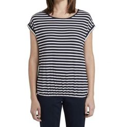 Koszulka turystyczna damska Tom Tailor Striped Crew-Neck. Białe koszulki sportowe Tom Tailor, bez wzorów, z elastanu, bez ramiączek. W wyprzedaży za 80.00 zł.