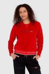 AERONAUTICA MILITARE Czerwona welurowa bluza damska z wieloma zdobieniami, Rozmiar S. Czerwone bluzy AERONAUTICA MILITARE, s, z aplikacjami, z weluru, bez kaptura. W wyprzedaży za 449.99 zł.