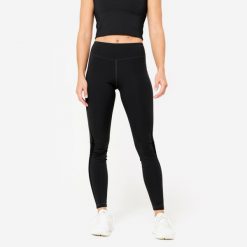 Legginsy fitness damskie Domyos. Czarne legginsy DOMYOS, xs, bez wzorów, z elastanu. W wyprzedaży za 69.99 zł.