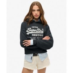 Luźna bluza z kapturem metalicznym Vl. Czarne bluzy Superdry, bez wzorów, bez ramiączek. Za 245.15 zł.