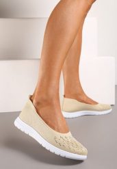Beżowe Płaskie Tenisówki Zdobione Cyrkoniami Lomadia. Brązowe trampki Renee, z aplikacjami, bez zapięcia. W wyprzedaży za 47.99 zł.