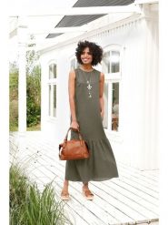 Heine Sukienka w kolorze khaki rozmiar: 36. Brązowe sukienki Heine, na co dzień, bez wzorów, bez kołnierzyka, bez ramiączek, maxi, proste. Za 117.45 zł.