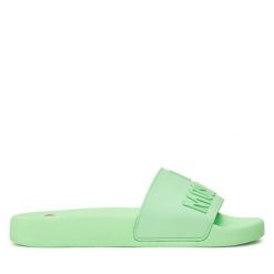 Klapki LOVE MOSCHINO. Zielone klapki Love Moschino, bez wzorów, bez obcasa. Za 369.99 zł.