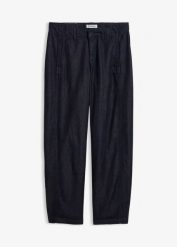 Jeansy typu barrel, mid waist, z regulowanym pasem. Niebieskie jeansy bonprix, bez wzorów. Za 124.99 zł.