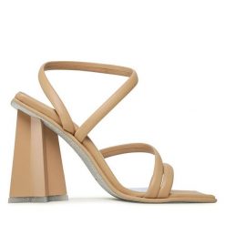 Sandały Chiara Ferragni. Brązowe sandały Chiara Ferragni, bez wzorów, bez obcasa, na słupku, bez zapięcia. Za 949.99 zł.