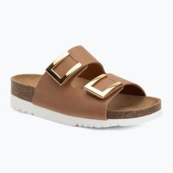 Klapki damskie Scholl Montery 2 Straps Ad Med. Brązowe klapki Scholl, bez wzorów, ze skóry, bez obcasa. Za 329.99 zł.