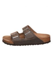 Birkenstock Skórzane klapki "Arizona" w kolorze khaki rozmiar: 41. Brązowe klapki Birkenstock, bez wzorów, z otwartym noskiem, bez obcasa. Za 399.71 zł.