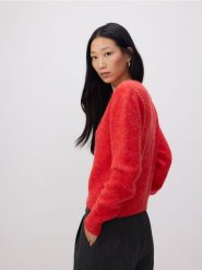 Rozpinany sweter - czerwony. Czerwone kardigany Reserved, l, bez wzorów, z dzianiny. W wyprzedaży za 69.99 zł.