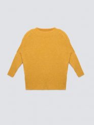 Sweter damski oversize z dodatkiem wełny żółty Mayamiko 201. Żółte swetry Big Star, bez wzorów, z dzianiny, bez ramiączek. Za 249.99 zł.
