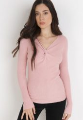 Jasnoróżowy Sweter Ampippe. Czerwone swetry Born2be, bez wzorów, z dzianiny, bez ramiączek. Za 39.99 zł.