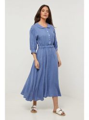 Rodier Lin Lniana sukienka w kolorze błękitnym rozmiar: XL/XXL. Niebieskie sukienki Rodier Lin, xl, bez wzorów, ze lnu, bez kołnierzyka, bez ramiączek, maxi. Za 158.47 zł.