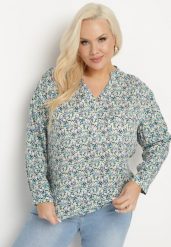 Niebieska Bluzka z Wiskozy w Kwiaty Edilitia. Niebieskie bluzki Born2be, xl, bez wzorów, z jeansu, eleganckie, bez kołnierzyka, bez ramiączek. W wyprzedaży za 35.99 zł.