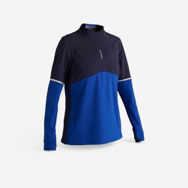 Bluza piłkarska damska Kipsta T500. Niebieskie bluzy KIPSTA, s, bez wzorów, z materiału, bez kaptura. Za 59.99 zł.